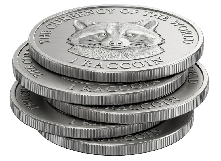 A stack of raccoin coins
